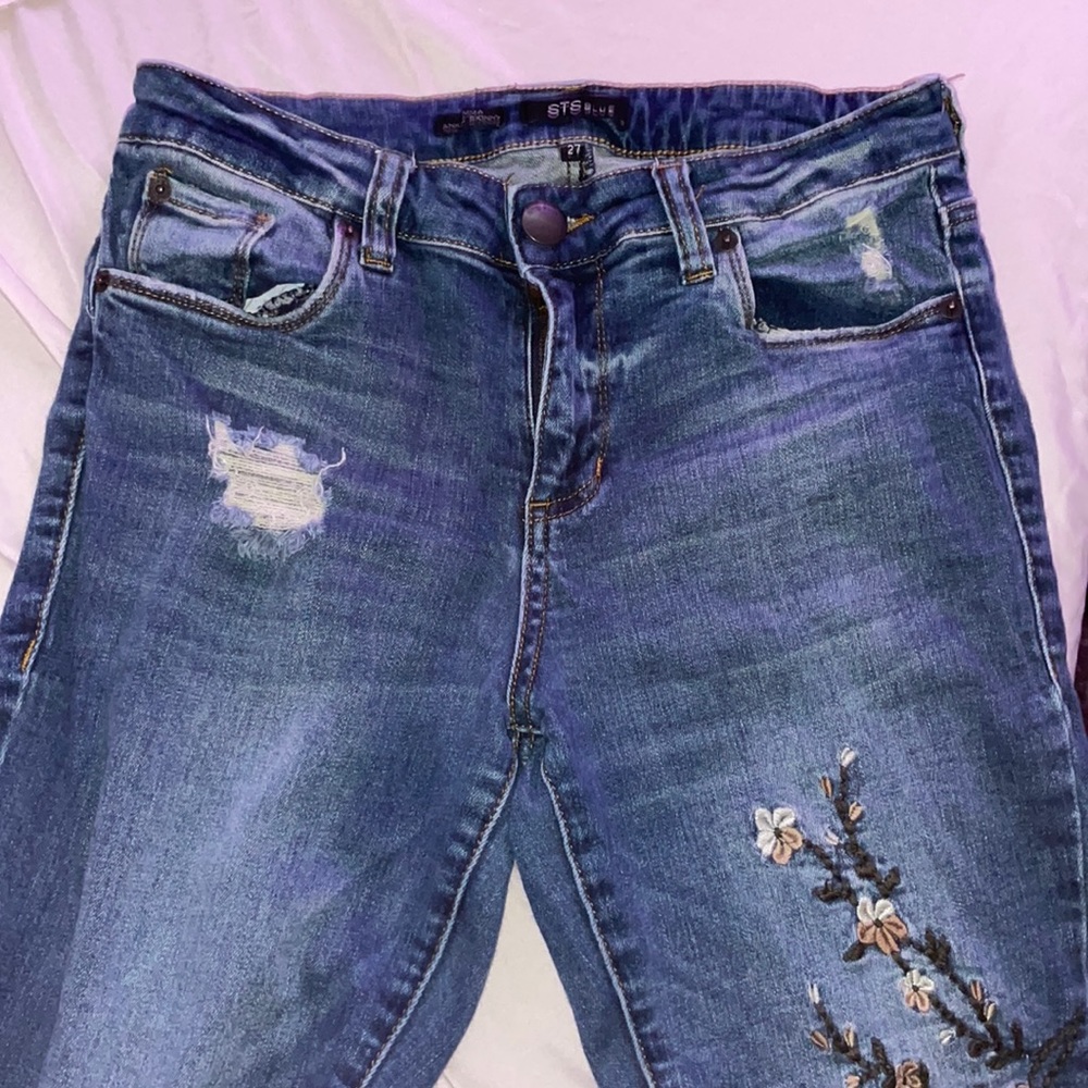 STS Blue Embroidered Floral Skinny ankle Jeans - Picture 4 of 9